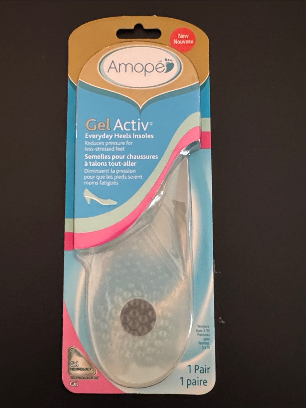 NEW: Amope GelActiv Everyday Heels Insoles for Women, 1 pair, Size 5-10